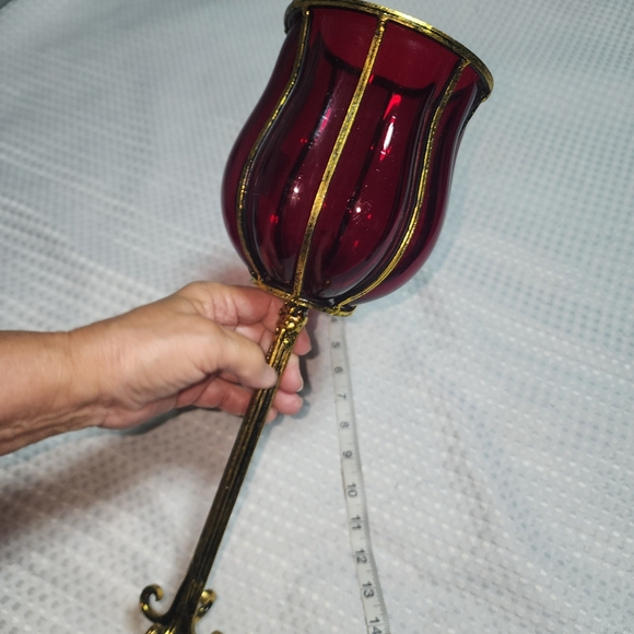 HURRICANE TALL 17" GOLDTONE CANDLESTICK CANDLE OR TEALIGHT HOLDER. HEAVY - Picture 9 of 12